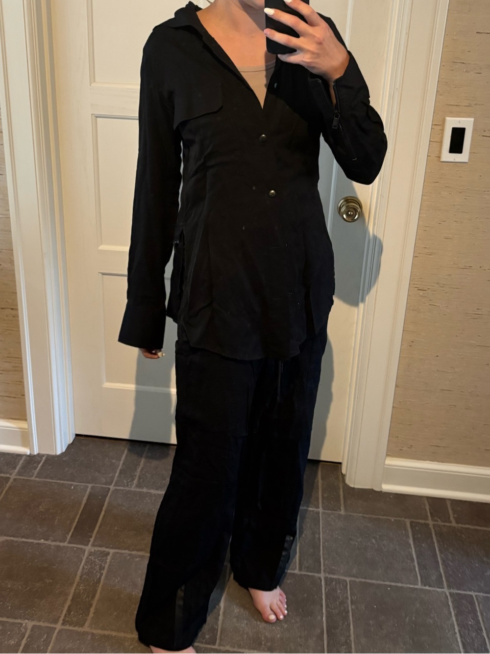 Y-3 Black Hooded Button-Up Tunic/zipped up 2 piece set